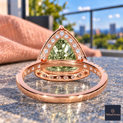 Green Trillion Cut Lab Grown Diamond Engagement Ring - Halo in rose gold, gallery view
