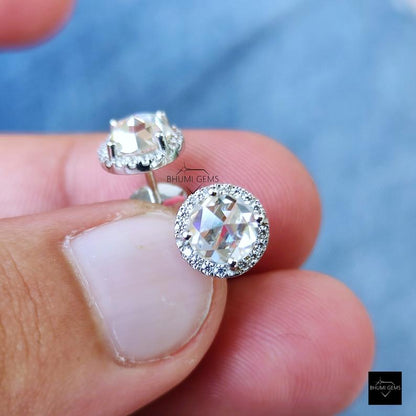 Halo Vintage Style 2.16 TW Round Rose Cut Moissanite Stud Earrings - view 4
