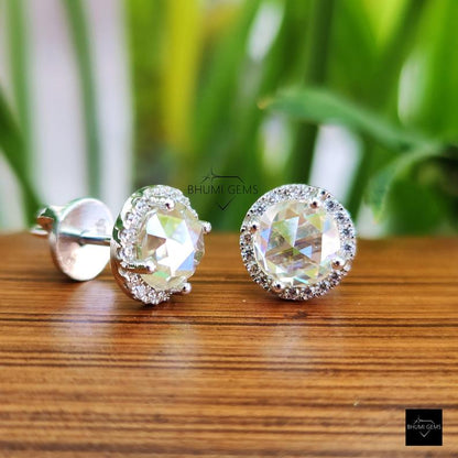 Halo Vintage Style 2.16 TW Round Rose Cut Moissanite Stud Earrings - view 3