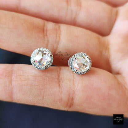 Halo Vintage Style 2.16 TW Round Rose Cut Moissanite Stud Earrings - view 6