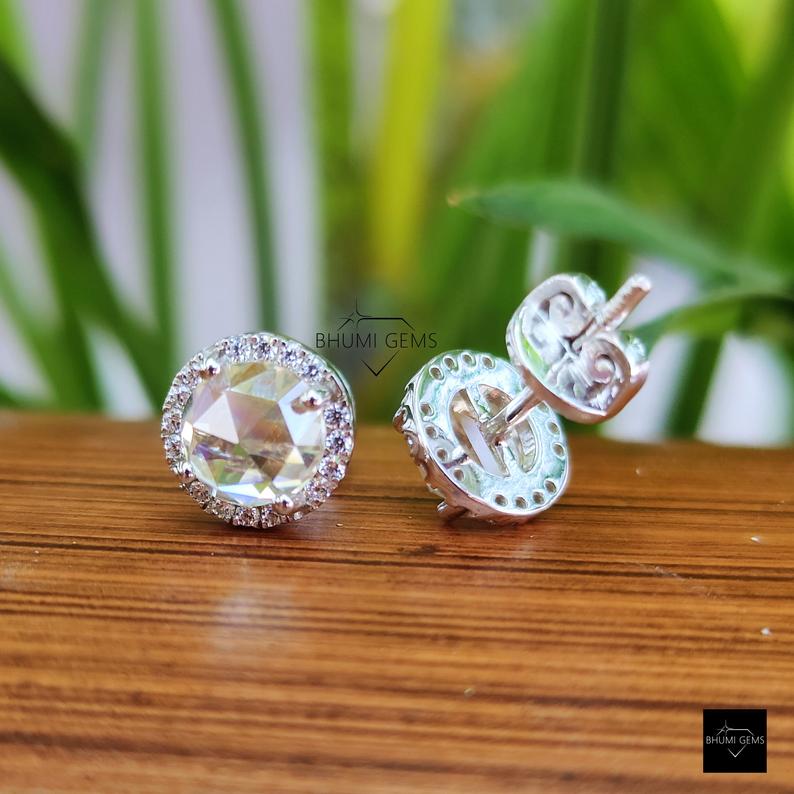 Halo Vintage Style 2.16 TW Round Rose Cut Moissanite Stud Earrings - view 2