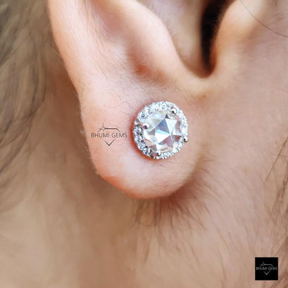 Halo Vintage Style 2.16 TW Round Rose Cut Moissanite Stud Earrings - view 5