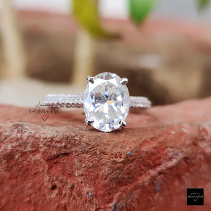 3CT Oval Moissanite Pave Engagement Ring