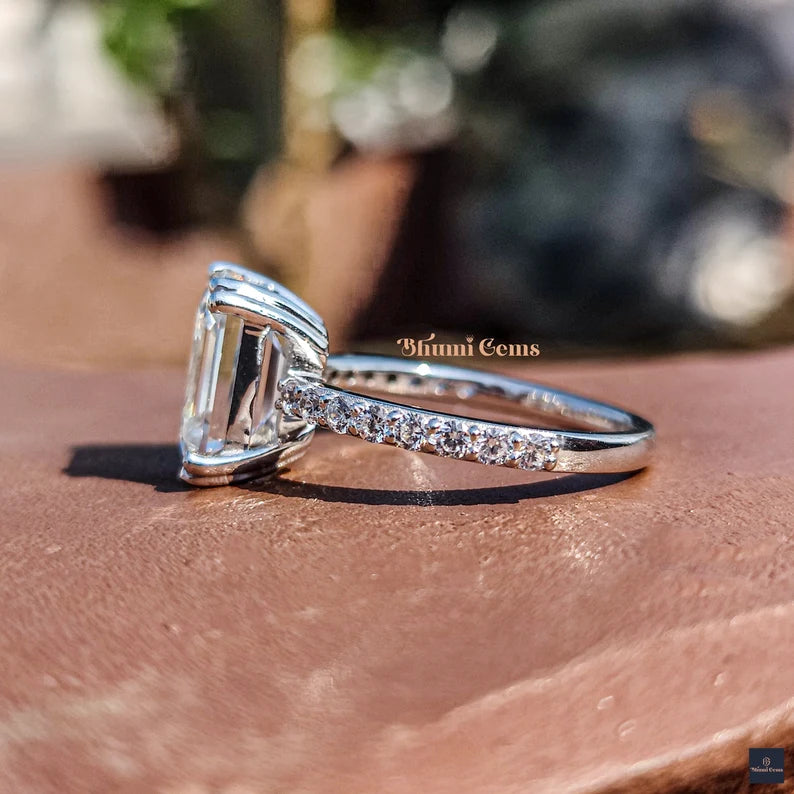 4 CT Colorless Emerald Cut Moissanite Engagement Ring - view 5