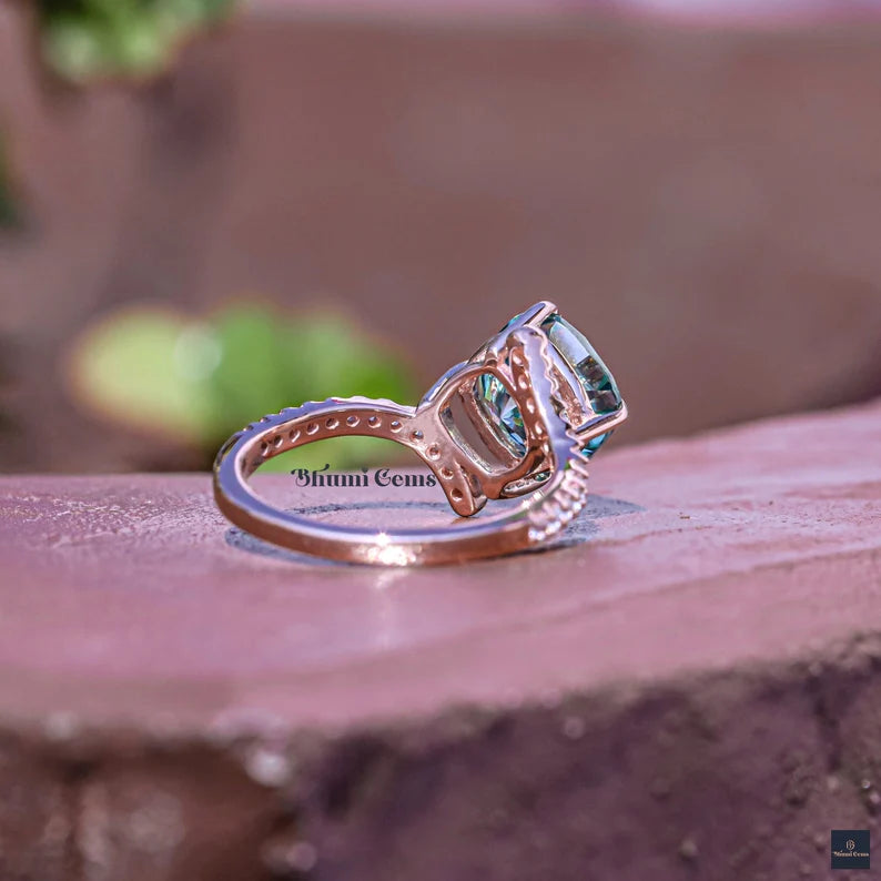 Blue Cushion Moissanite Engagement Ring - view 6