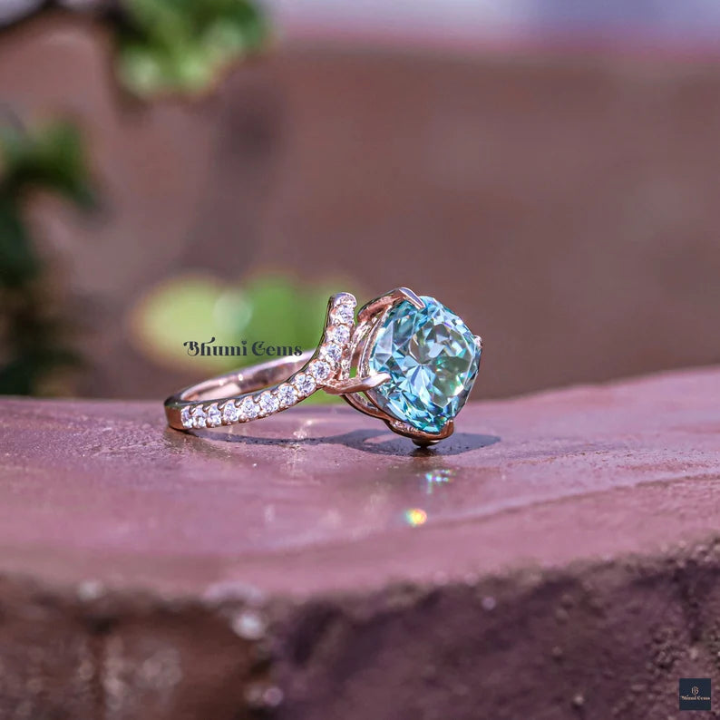 Blue Cushion Moissanite Engagement Ring - view 5