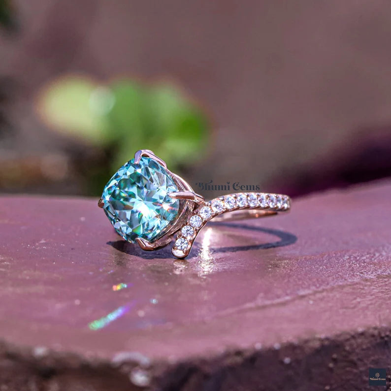 Blue Cushion Moissanite Engagement Ring - view 3