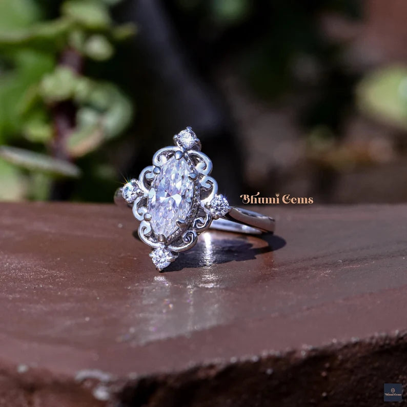 Vintage 1 CT Marquise Cut Moissanite Engagement Ring - view 5