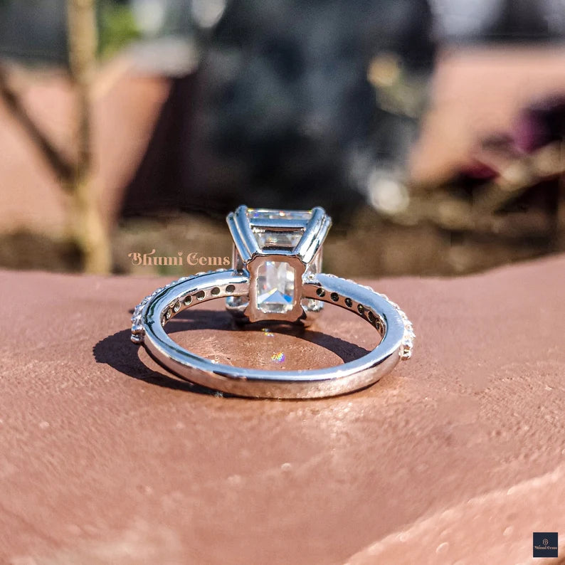 4 CT Colorless Emerald Cut Moissanite Engagement Ring - view 3