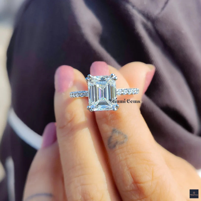 4 CT Colorless Emerald Cut Moissanite Engagement Ring - view 2