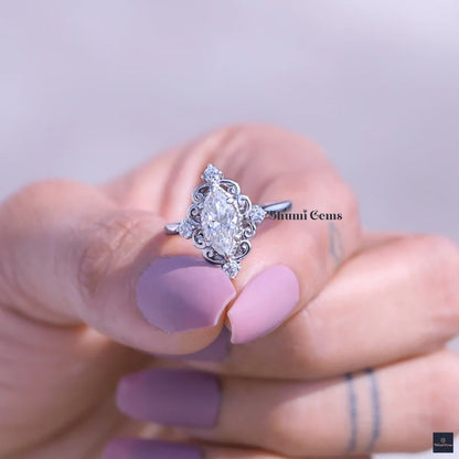 Vintage 1 CT Marquise Cut Moissanite Engagement Ring - view 4