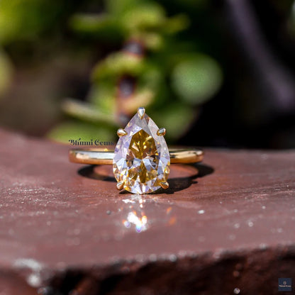 Champagne Moissanite 3 CT Pear Shaped Engagement Ring - view 3