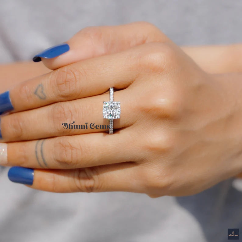 2 CT Cushion Moissanite Solitaire Engagement Ring - view 3