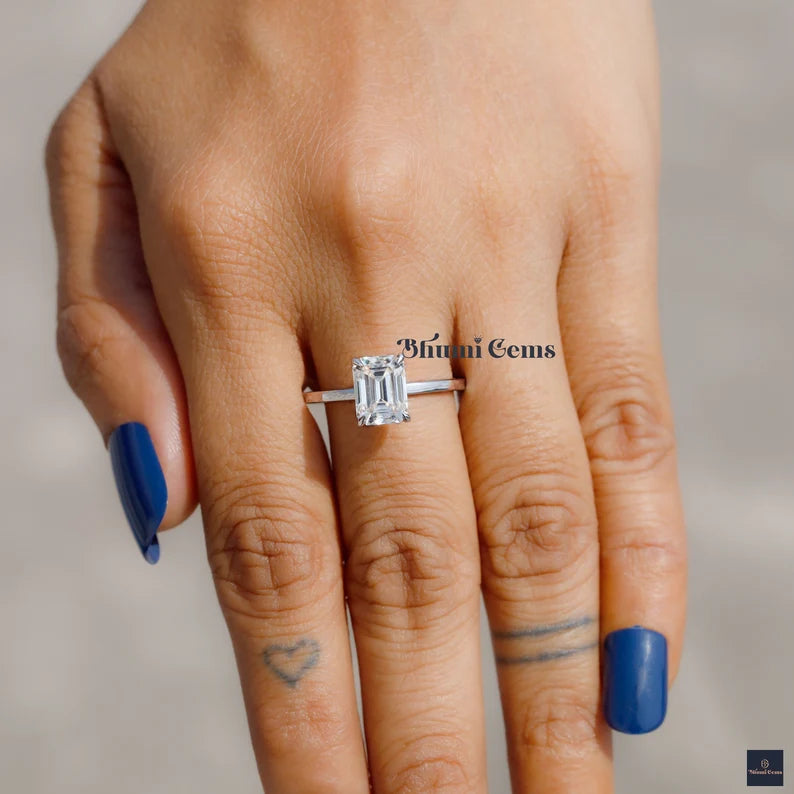 2 CT Emerald Cut Moissanite Engagement Ring - view 4