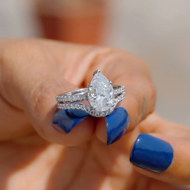 3 CT Pear Moissanite Bridal Ring - view 3