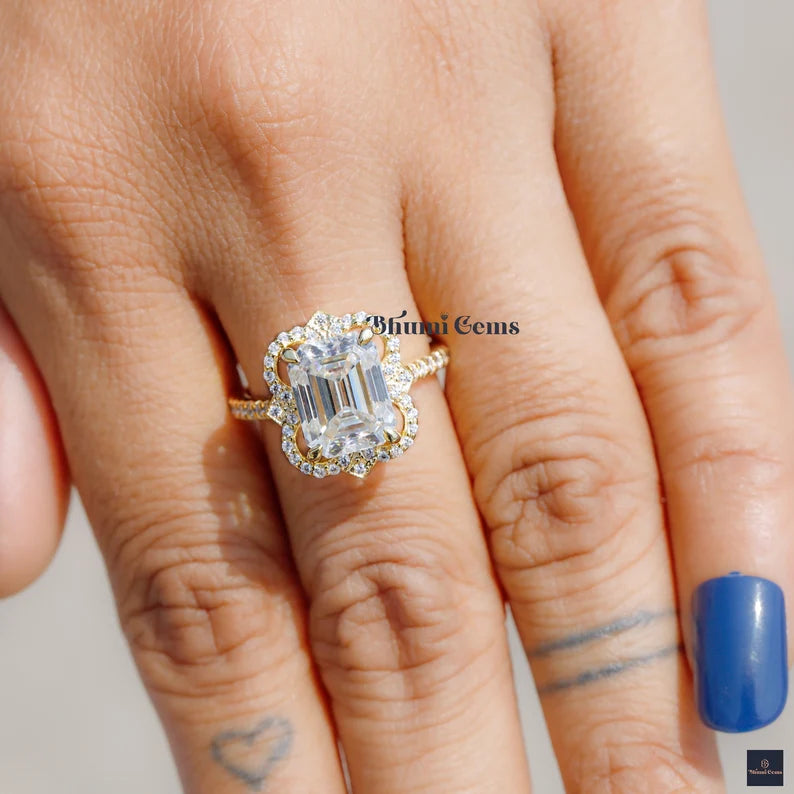 Emerald Cut 3CT Moissanite Antique Engagement Ring - view 4