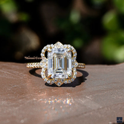 Emerald Cut Moissanite Antique Engagement Ring