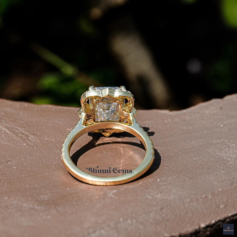 Emerald Cut 3CT Moissanite Antique Engagement Ring - view 5