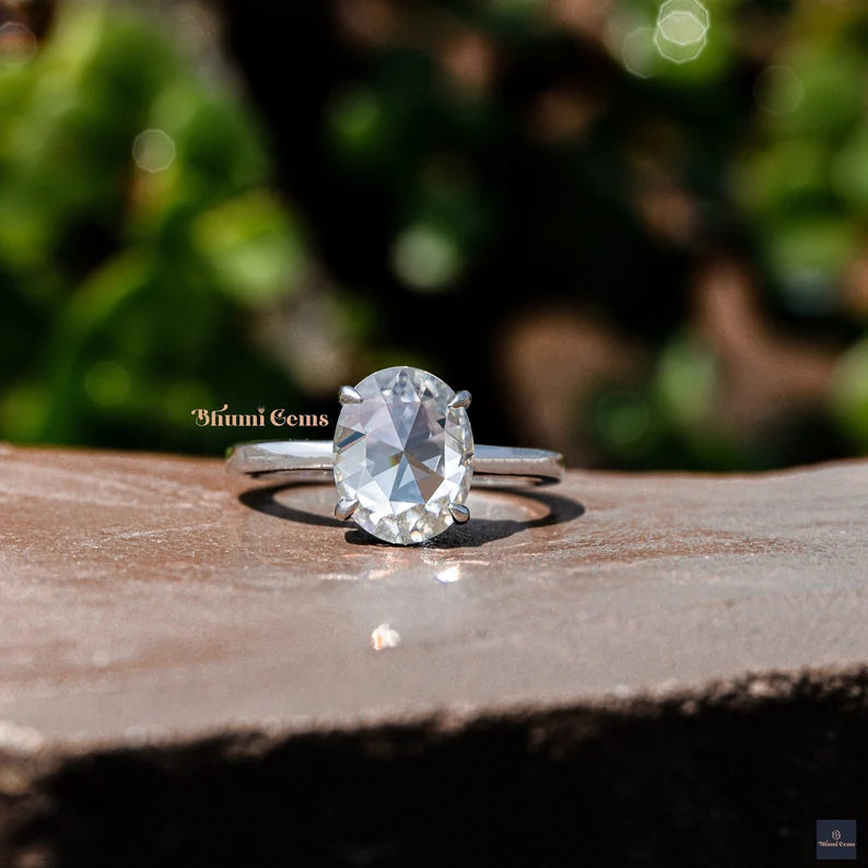 3 CT Oval Rose Cut Moissanite Ring