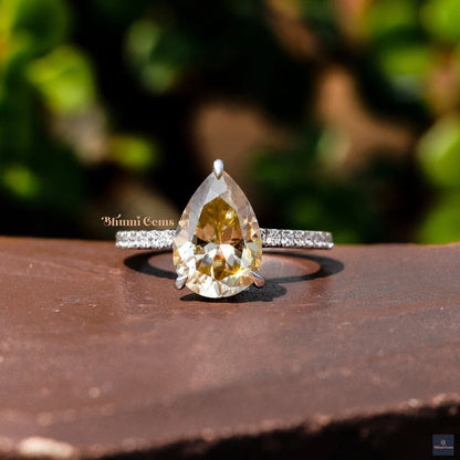 Pear Cut Champagne Colored Moissanite Engagement Ring