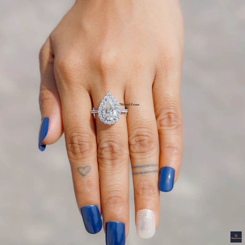 Pear 3 CT Halo Moissanite Engagement Ring - view 5