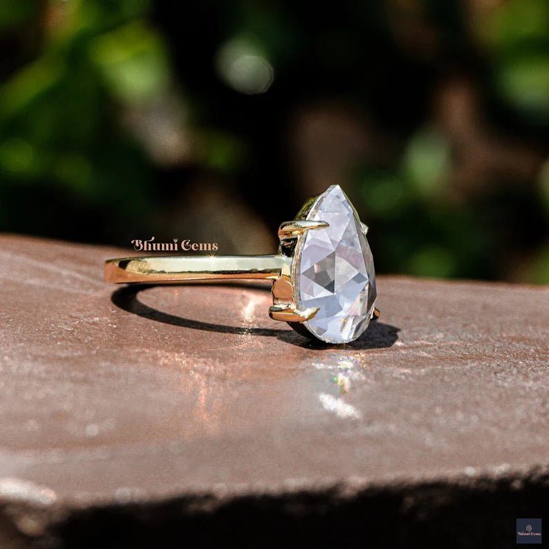 3 CT Pear Rose Cut Solitaire Engagement Ring - view 3