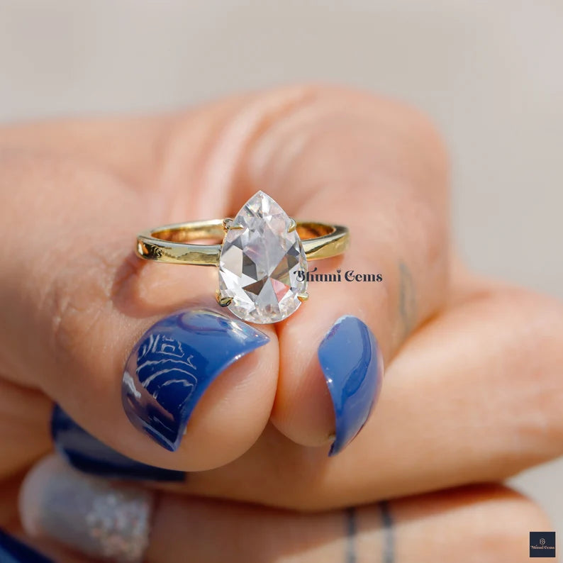 3 CT Pear Rose Cut Solitaire Engagement Ring - view 2