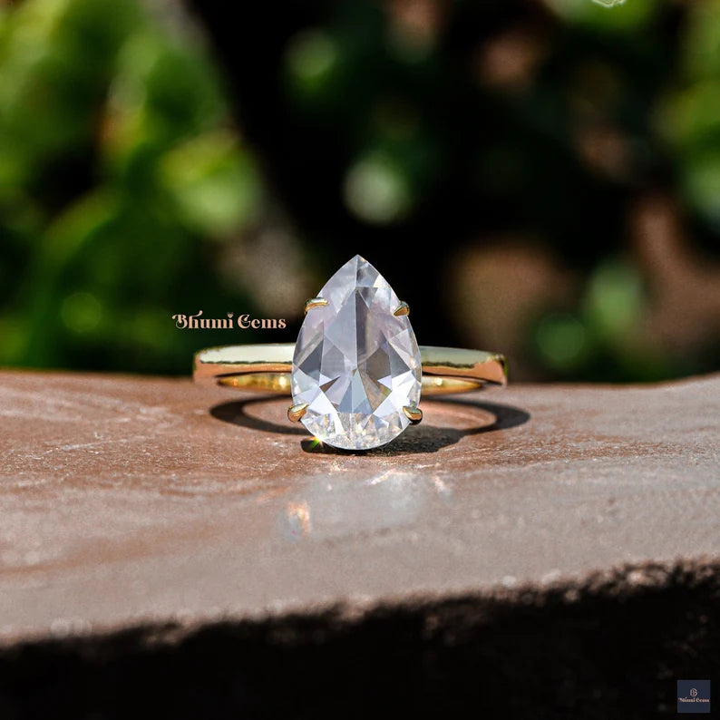3 CT Pear Rose Cut Solitaire Engagement Ring Gold