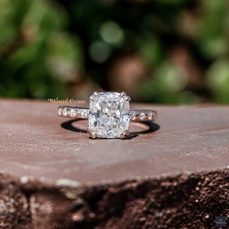 2.69TW Elongated Cushion Colorless Moissanite Engagement Ring - view 3
