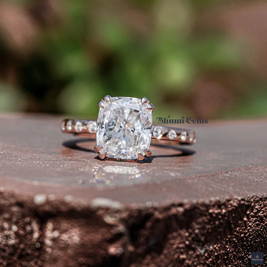 Elongated Cushion Colorless Moissanite Engagement Ring