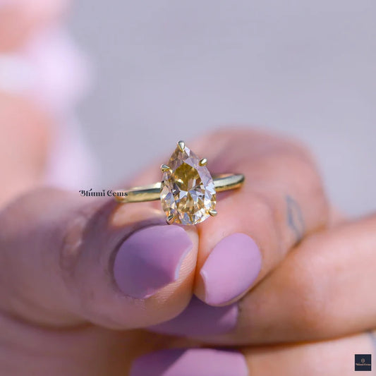 Champagne Moissanite 3 CT Pear Shaped Engagement Ring - view 2