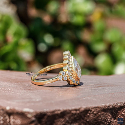 Halo Pear Shaped Moissanite Engagement Ring - view 5