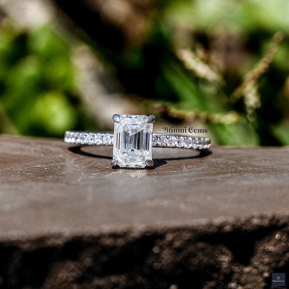 1.50 CT Emerald Cut Moissanite Engagement Ring