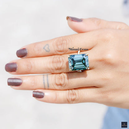 18×14 MM Blue Emerald Moissanite Wedding Ring - view 3