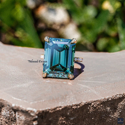 Blue Emerald Moissanite Big Wedding Ring