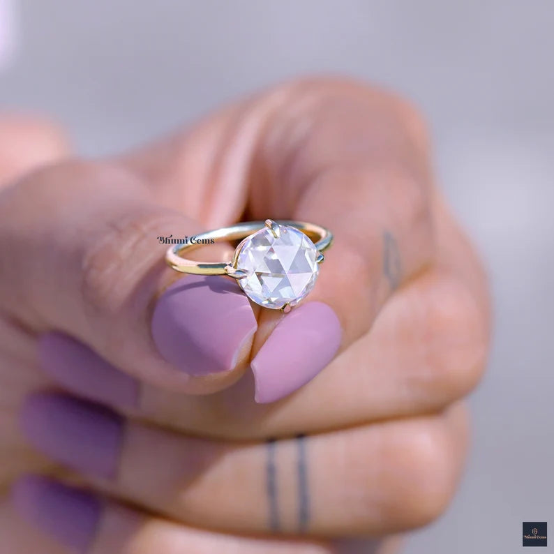 Moissanite Engagement Ring 3 CT Round Rose Cut Moissanite - view 4