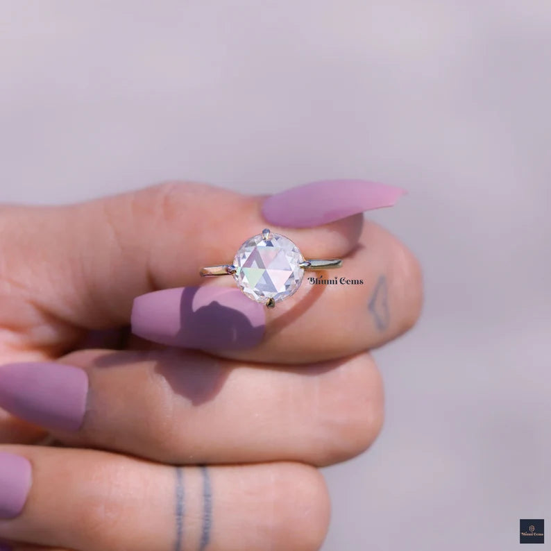 Moissanite Engagement Ring 3 CT Round Rose Cut Moissanite - view 3