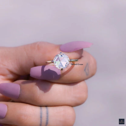 Moissanite Engagement Ring 3 CT Round Rose Cut Moissanite - view 3