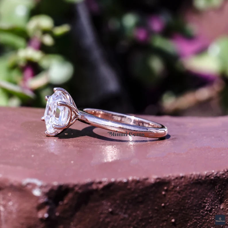 Solitaire Moissanite Engagement Ring 3 CT Hexagon Step Cut Diamond - view 5