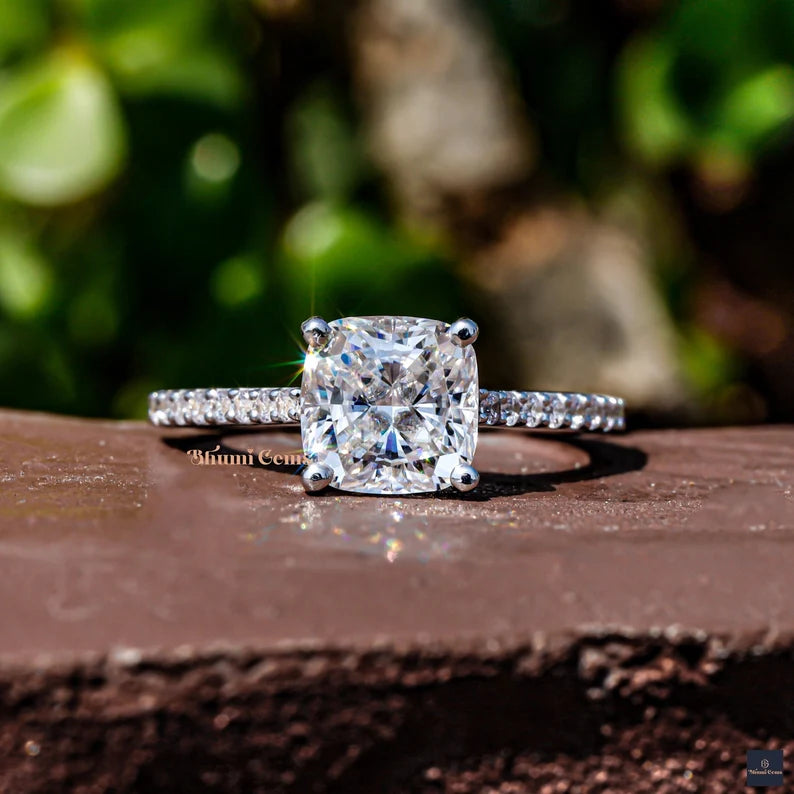 2 CT Cushion Moissanite Solitaire Engagement Ring