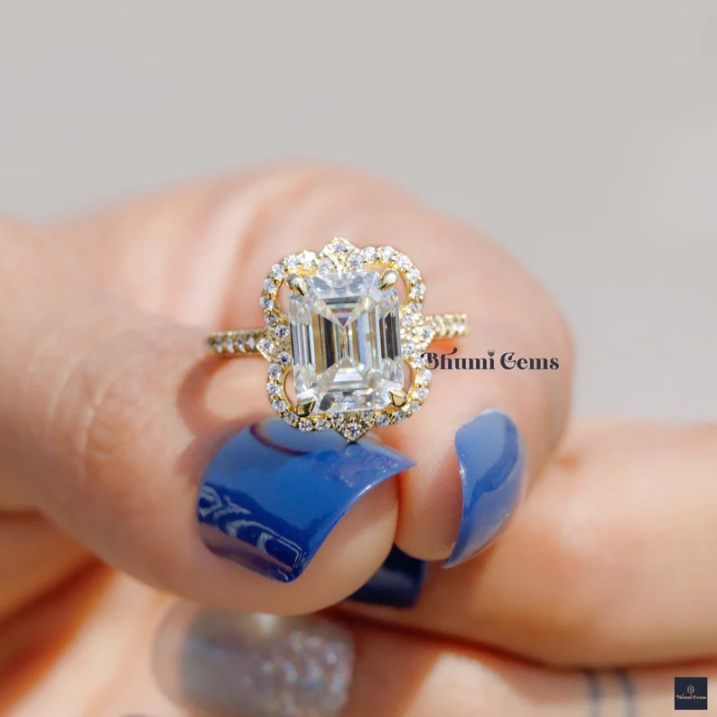 Emerald Cut 3CT Moissanite Antique Engagement Ring - view 6