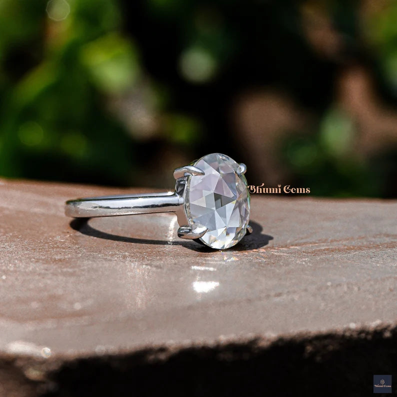 3 CT Oval Rose Cut Moissanite Ring - view 5