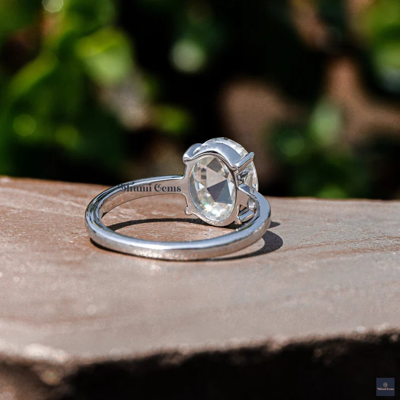 3 CT Oval Rose Cut Moissanite Ring - view 4