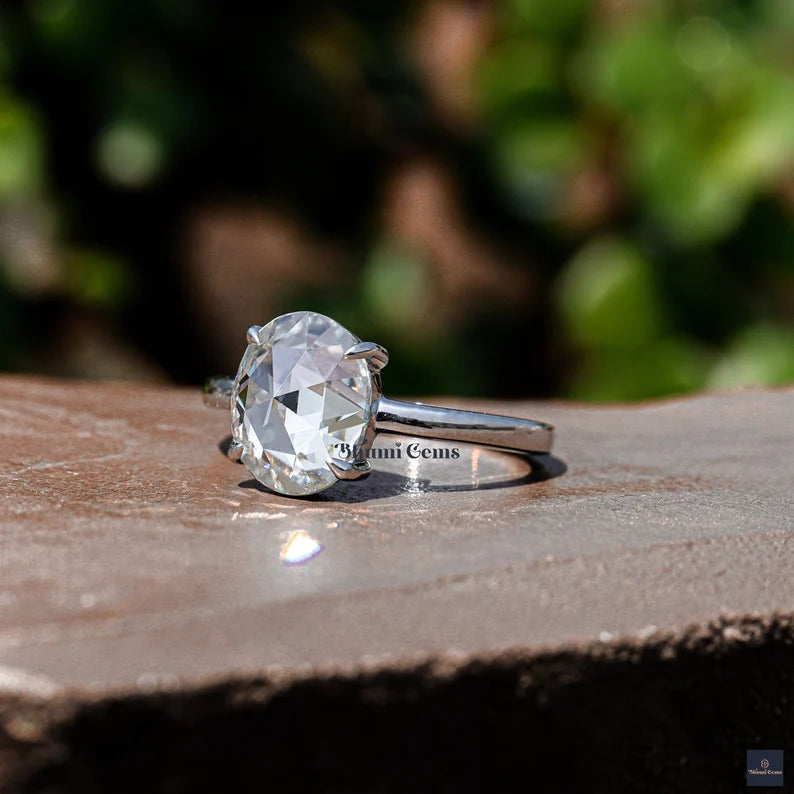 3 CT Oval Rose Cut Moissanite Ring - view 3
