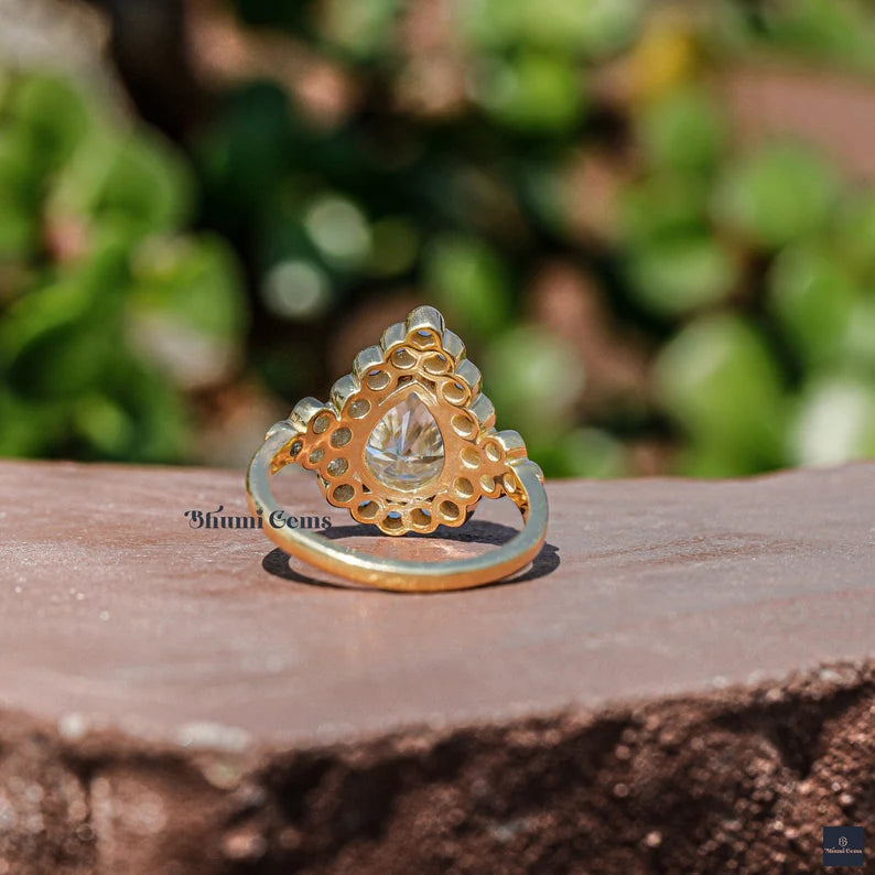Halo Pear Shaped Moissanite Engagement Ring - view 2