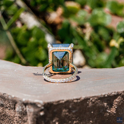 18×14 MM Blue Emerald Moissanite Wedding Ring - view 5