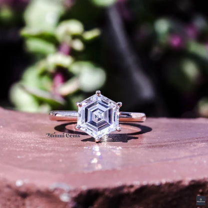 Stunning 3 CT Solitaire Moissanite Hexagon Ring