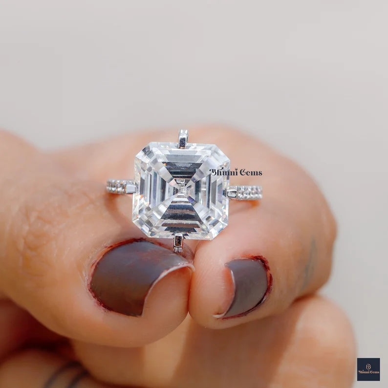 8 CT Asscher Cut Moissanite Engagement Ring - view 2