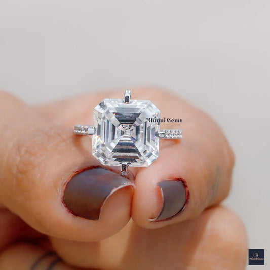 8 CT Asscher Cut Moissanite Engagement Ring - view 2