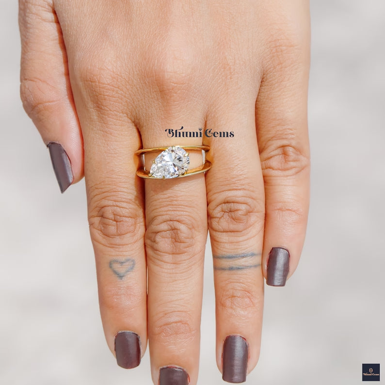 3 CT Pear Shaped Moissanite Engagement Ring - view 6